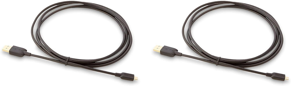 2-Pack 480Mbps 2.0, 6 Amazon Basics USB-A to Micro USB Cable, Android Charger, Transfer Speed, Gold-Plated Connectors