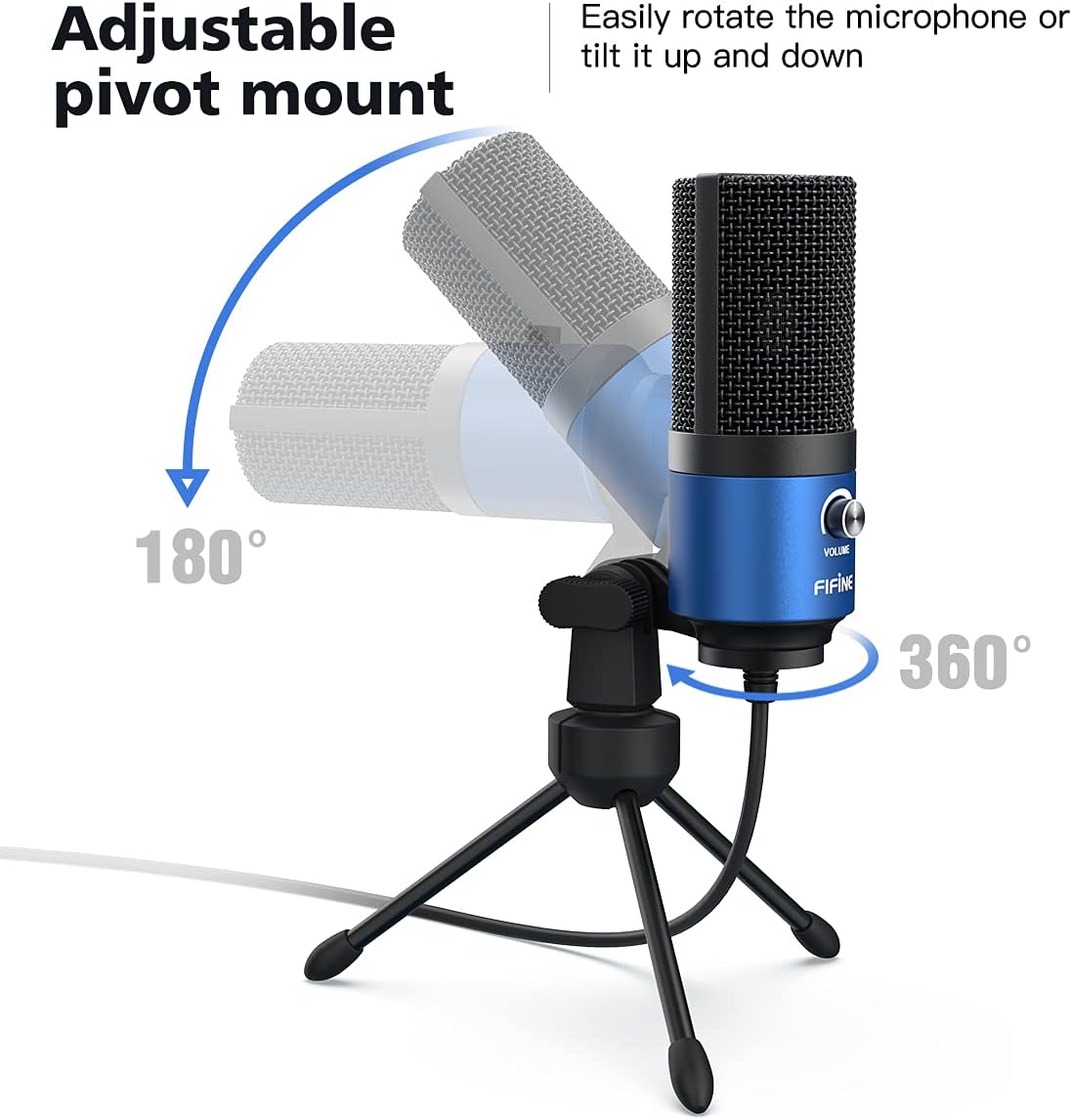 FIFINE USB Computer Microphone for Recording YouTube Video Voice Over Vocals for Mac & PC, Condenser Mic with Gain Control for Home Studio, Plug & Play - K669L