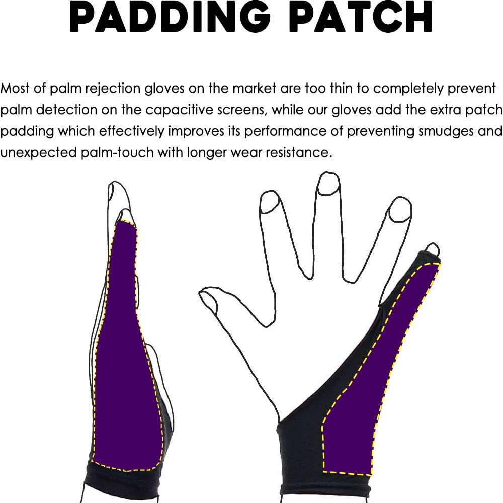 AKX Artist Drawing Glove Medium - 2 Pack Palm Rejection for iPad - Smudge Guard, 1 Finger, Fingerless, Good for Left and Right Hand, Black | AK-010