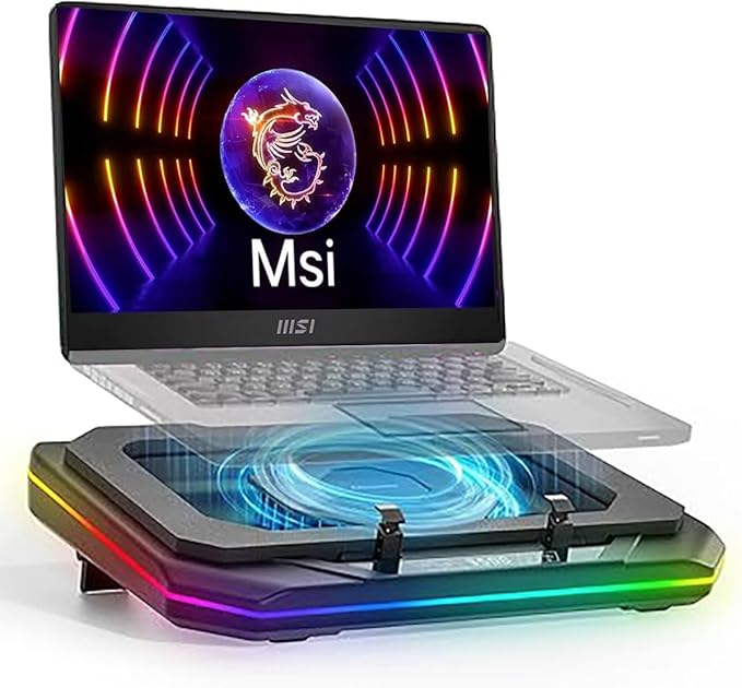 Cooling Pad for Msi GP62MVR Leopard PRO Gaming Laptop Cooler with Powerful Turbo Cooling Fan Can Fast Cooling CPU+GPU 40°C Variable Speed6 RGB Light