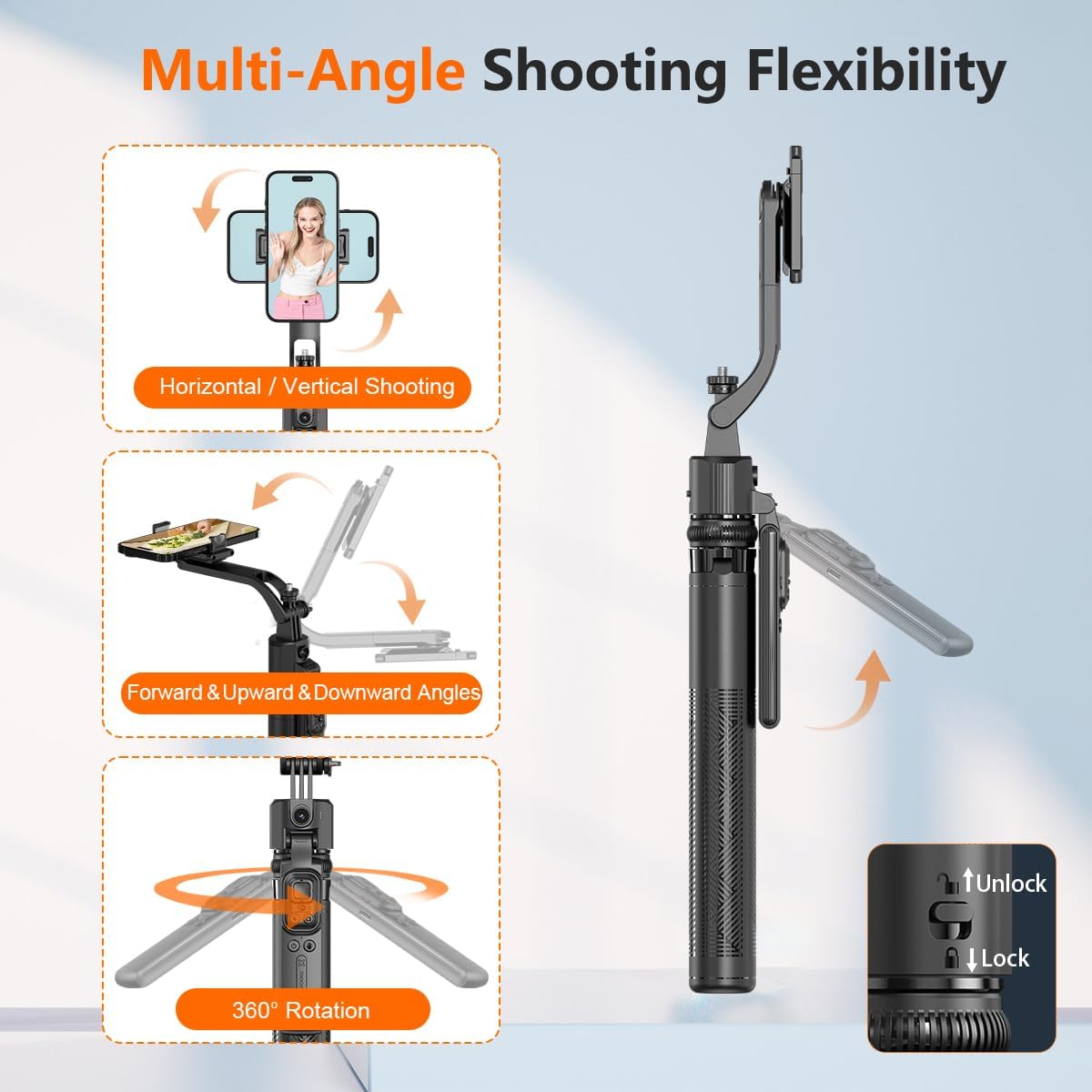 AI Face Tracking Tripod with Remote 360° Auto Rotation Selfie Stick Tripod for iPhone Extendable to 65" 1/4" Screw Phone Mount for iPhone Android TikTok Streaming Travel