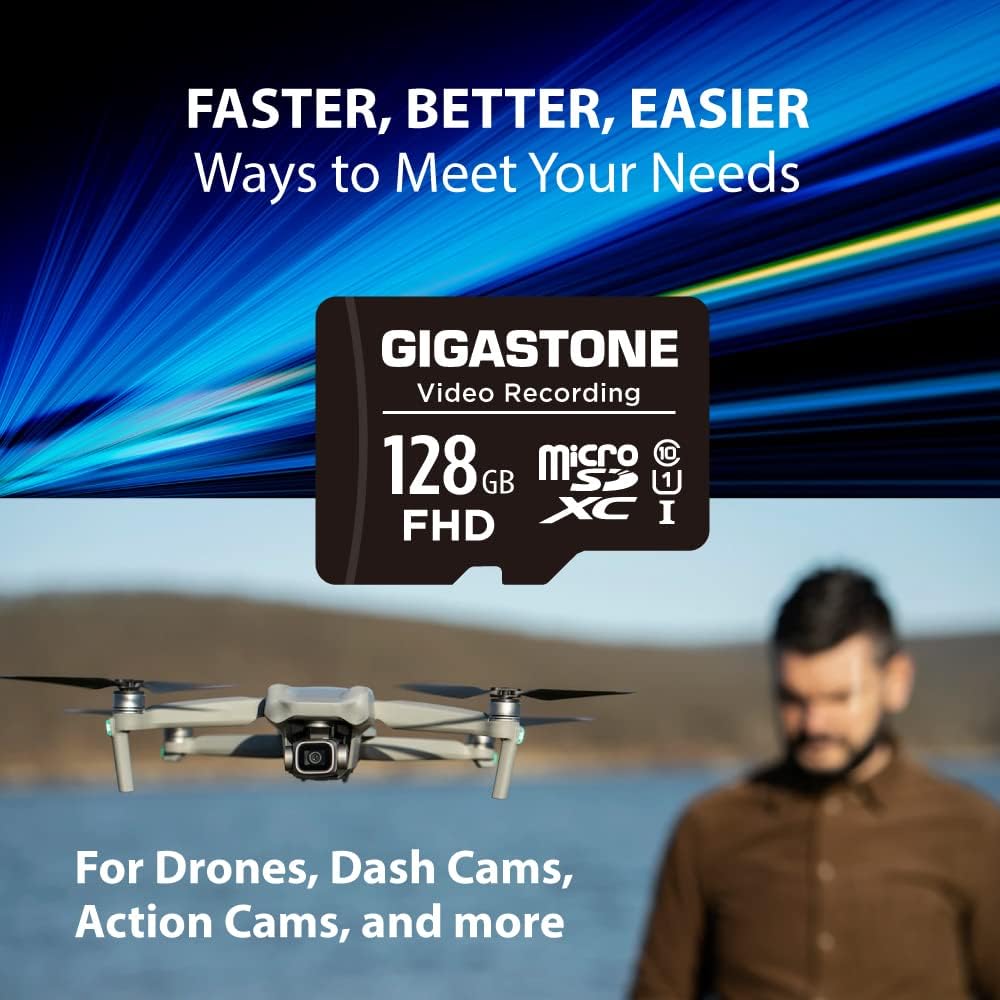 GIGASTONE 128GB Micro SD Card 5-Pack, A1 V30 4K Video Recording, Compatible with Security Camera, Dash Cam, Drone, 100MB/s MicroSDXC Memory Card UHS-I, with Adapter