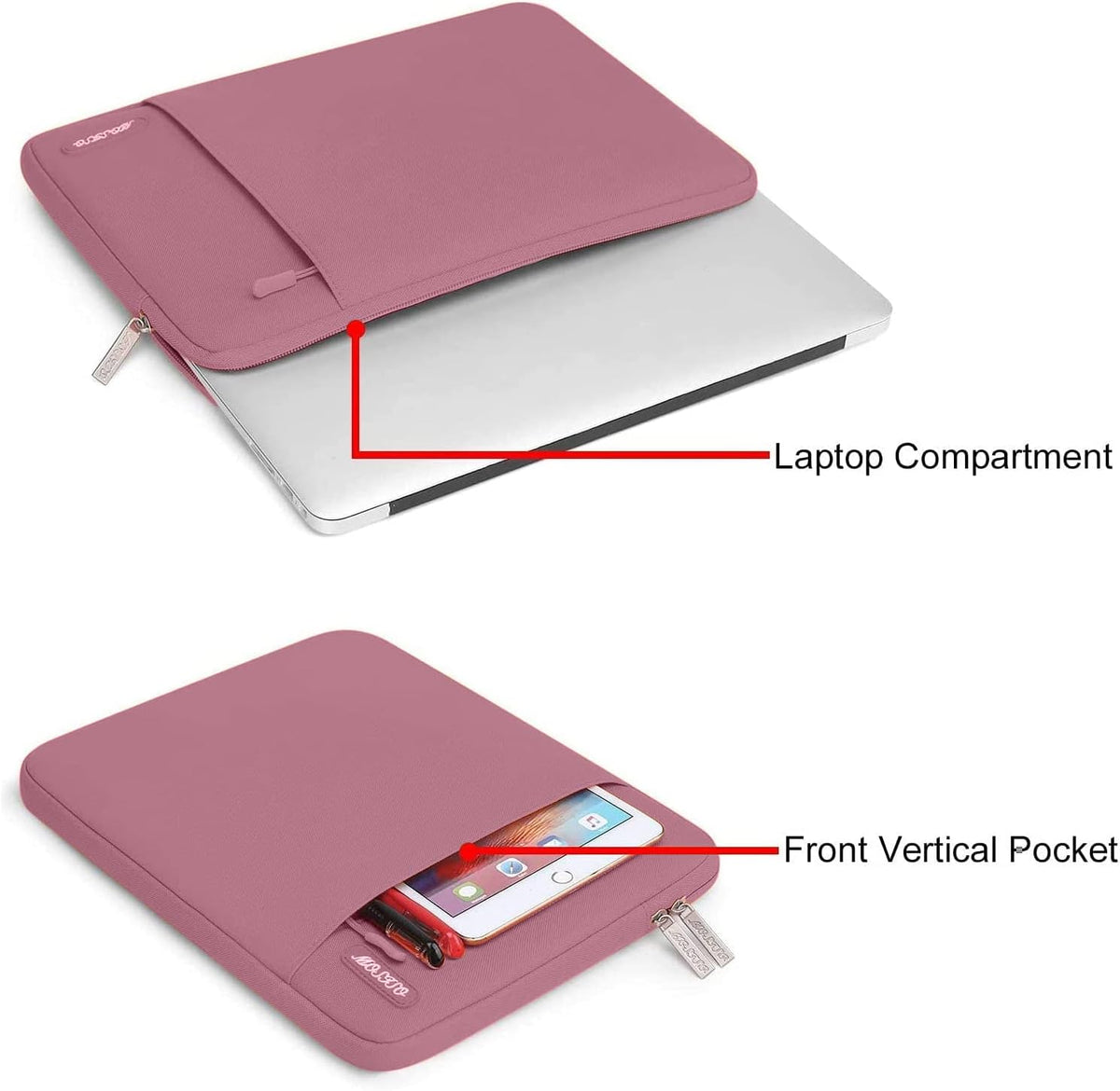 MOSISO Laptop Case 16 inch, 15-15.6 inch Laptop Sleeve Compatible with MacBook Pro 16 M4 M3 M2 M1, HP Acer Dell Lenovo ASUS Notebook, Polyester Vertical Computer Sleeve Bag with Pocket, Dusty Rose