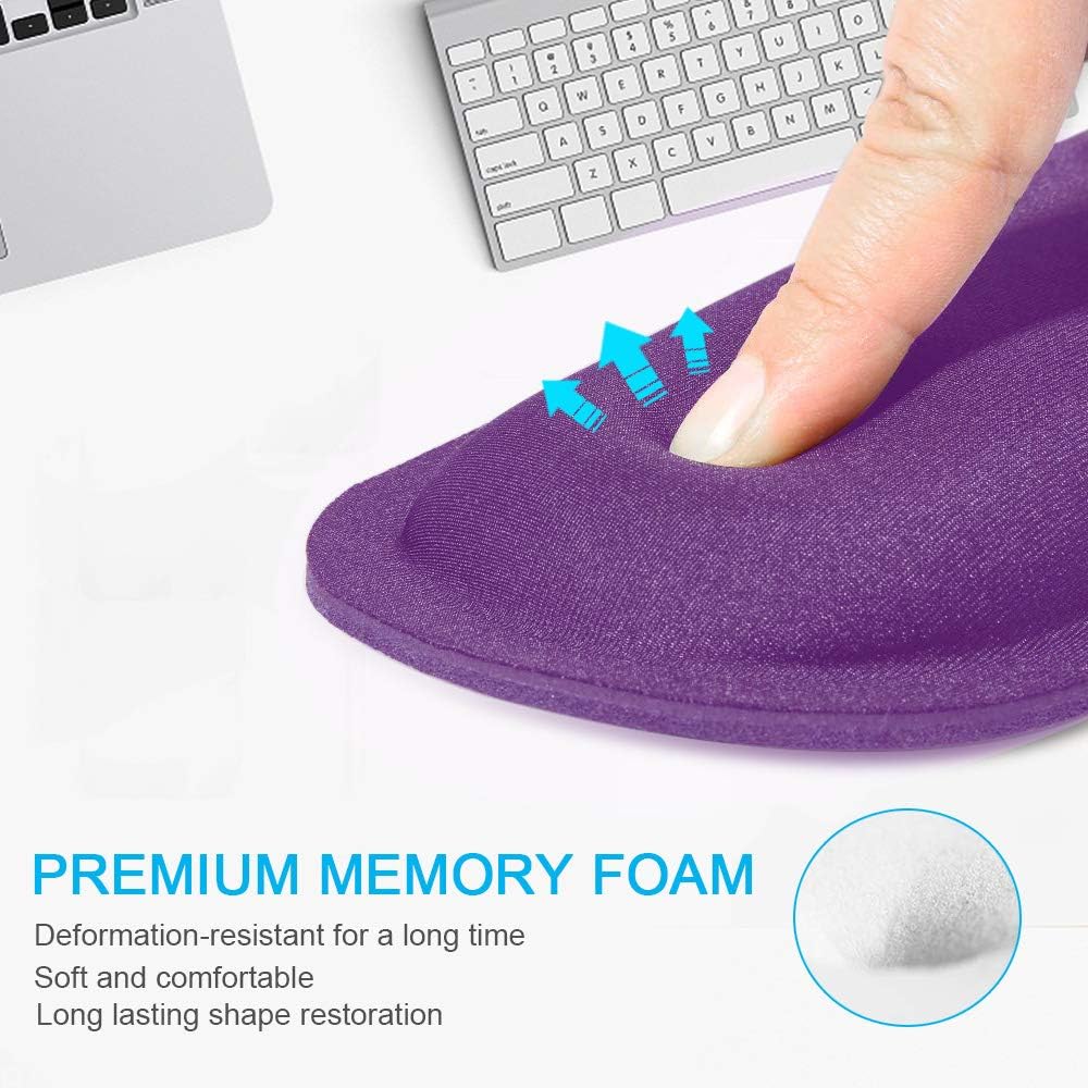 TECKNET 2 Pack Mouse Pad with Wrist Support, Ergonomic Gaming Mouse Pad Pain Relief, Portable Comfortable Mousepad for Computer, Laptop, Office, Home Non-Slip Base, Waterproof Surface - Purple