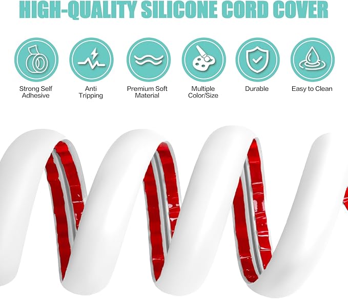 Floor Cord Cover Self Adhesive Cord Hider,10FT Cable Management, Extension Strip Protector for Wires, Prevent Cable Trips for Offices, Gyms, Exhibitions Cavity:0.39"(W) x 0.27"(H) White