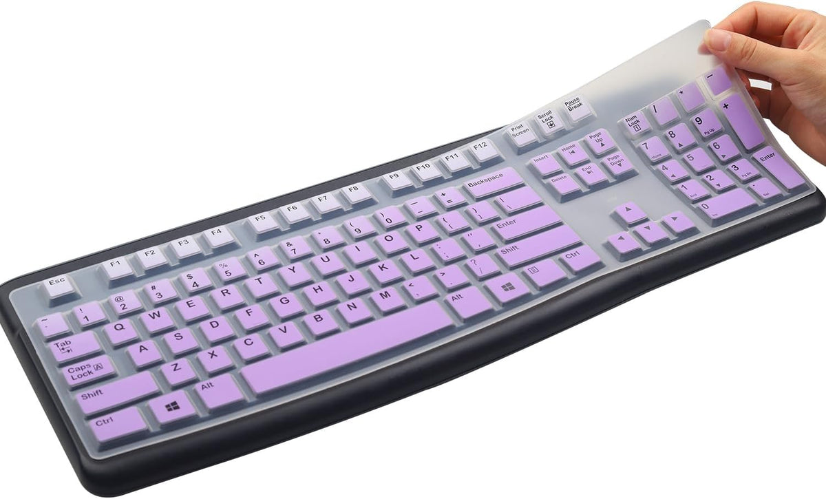 Silicone Keyboard Cover for Logitech K120 & MK120 Ergonomic Desktop USB Wired Keyboard, Logitech K120 & MK120 Keyboard Protective Skin US Layout (NOT Fit Other Model)-OmbrePurple
