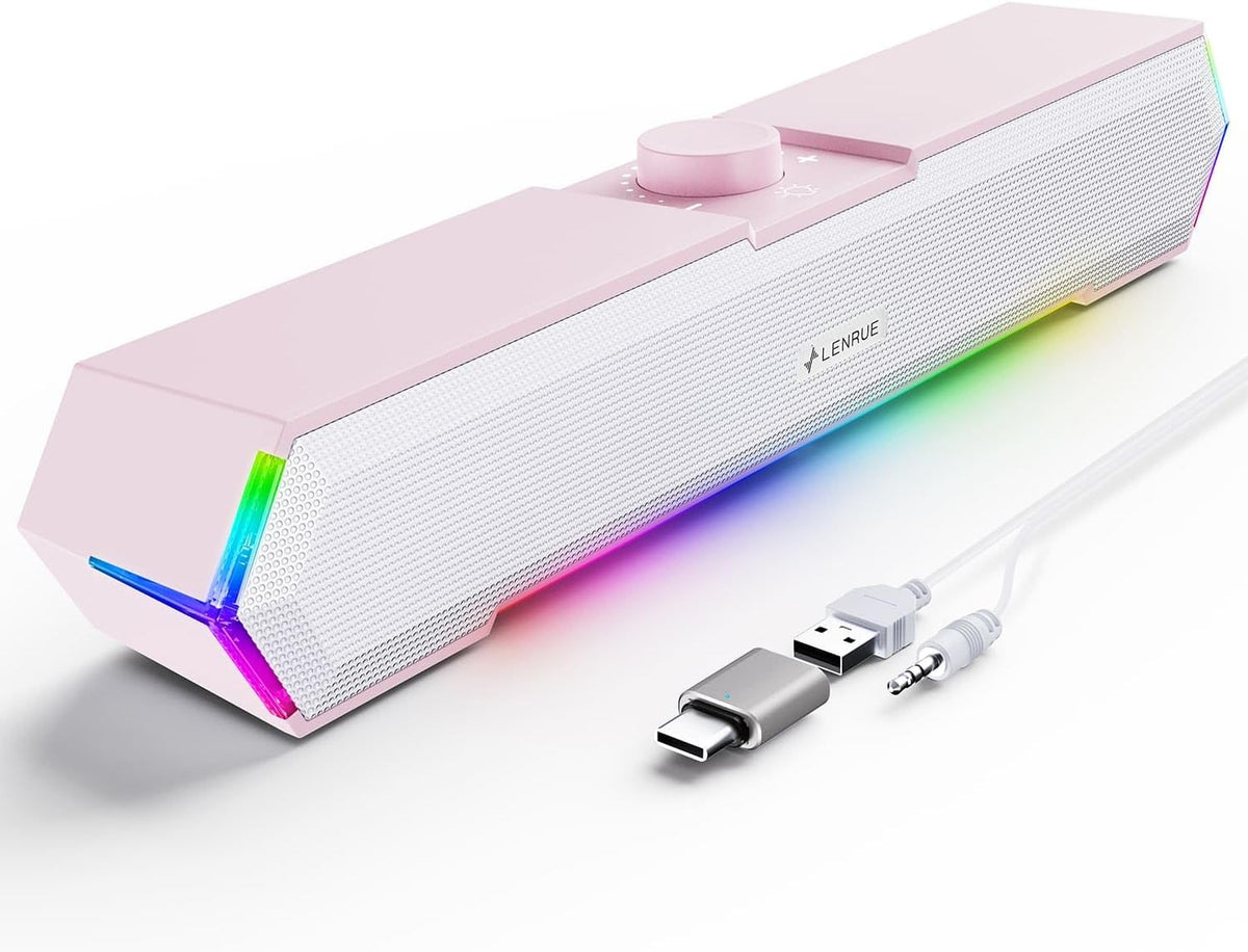 LENRUE G11 Computer Speakers for Desktop, Touch Lights PC Speakers with Surge Clear Sound, USB C/USB Powered for Computer Desktop PC Laptop Monitor(Pink)