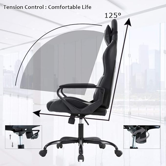 HHS Gaming Chair Computer Chair Video Game Chairs Ergonomic Racing Gamer Chair with Massage Lumbar Support and Headrest Armrest Big and Tall Comfortable Gaming Recliner for Adults Teens Blue