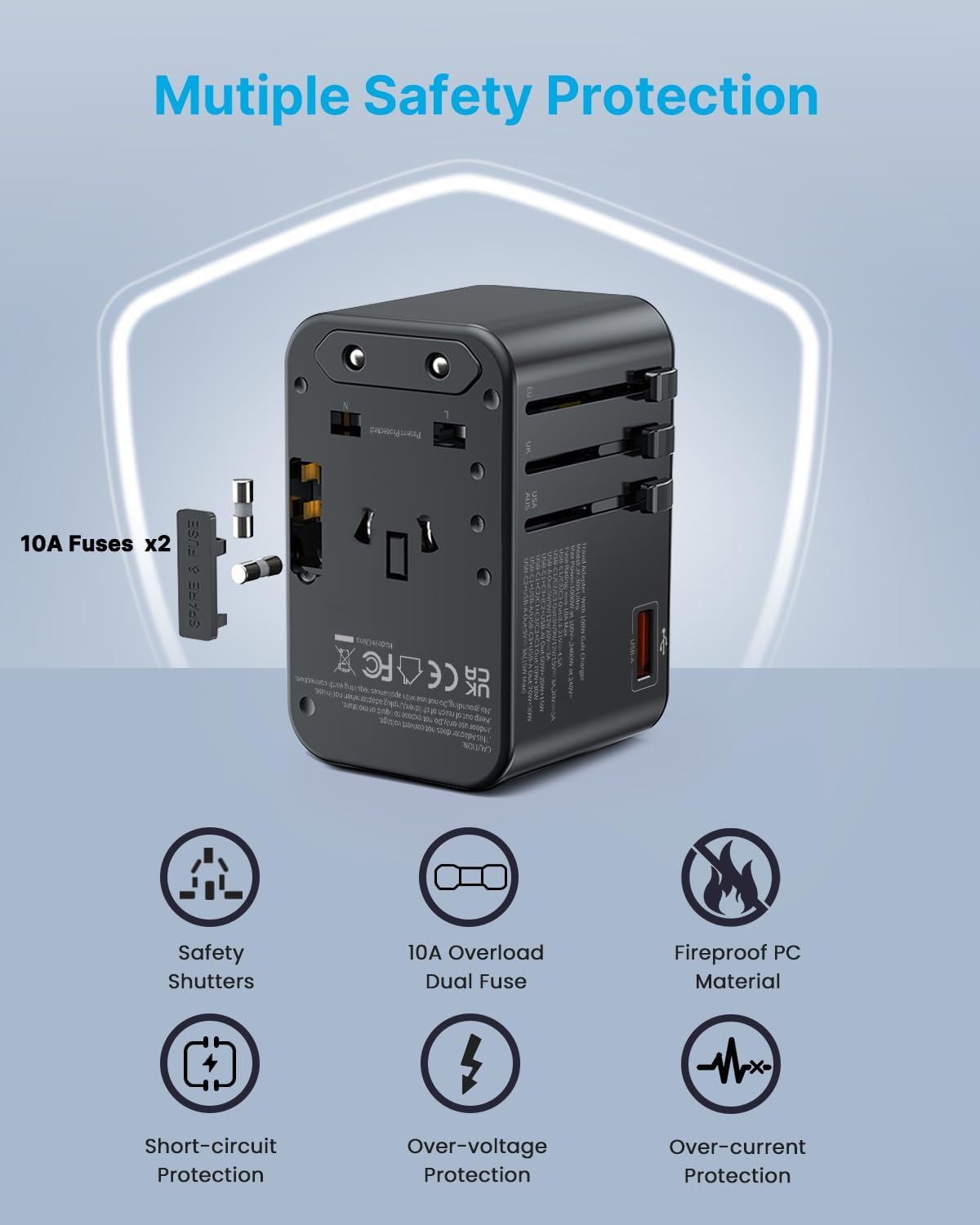 Universal Travel Adapter, VINTAR 100W GaN International Power Adapter with 3 USB C PD and 1 USB A QC, All in One Plug Adapter, Travel Adapter Worldwide for EU/UK/USA/AUS(Type C/G/A/I)