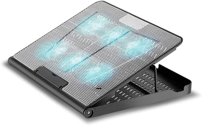 Laptop Cooling Pad Gaming 6Fans 15.6inch Laptop Cooler Stand Fan Adjustable Foldable Long StandBlack