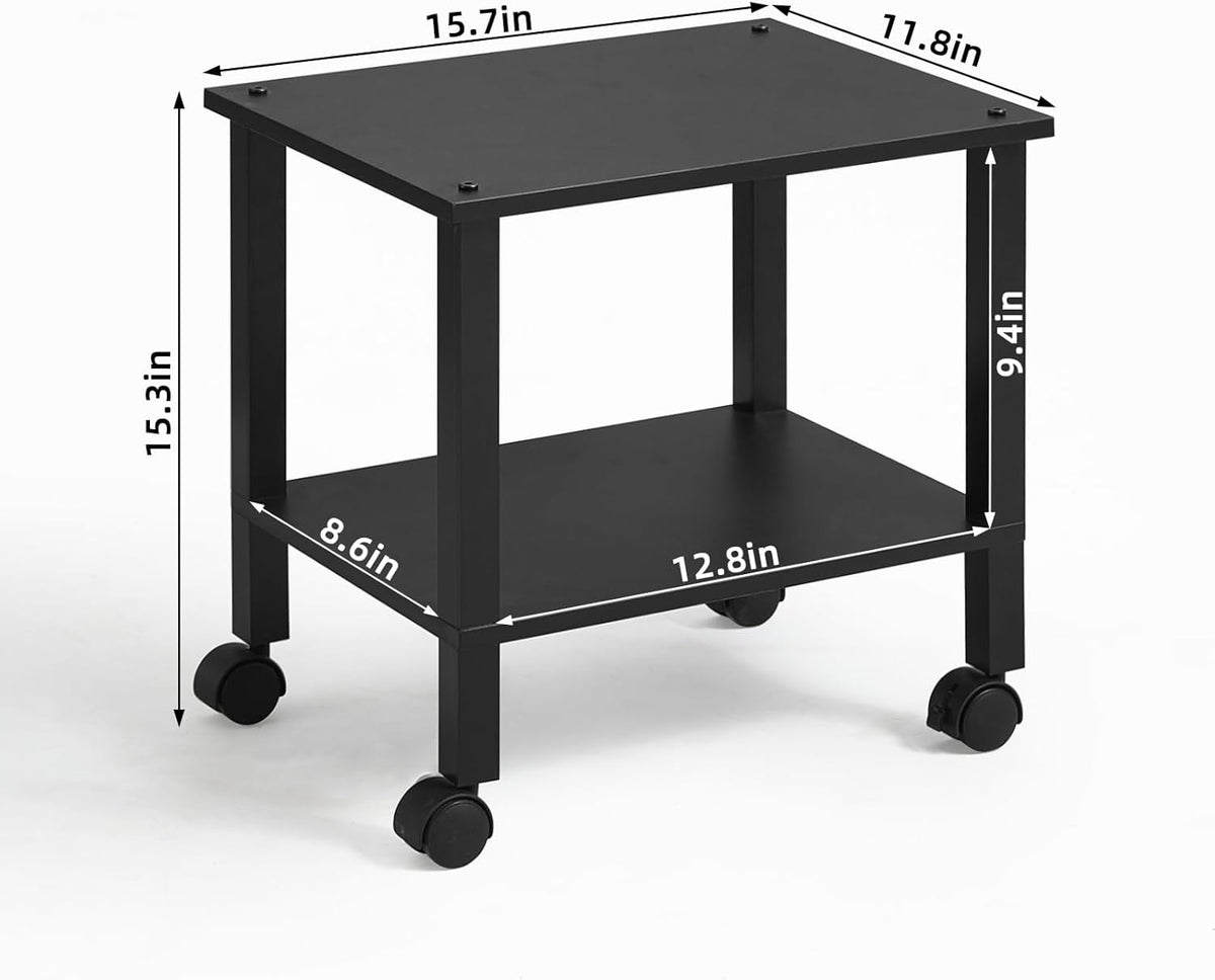 2 Tier Printer Stand with Storage,Under Desk Shelf Printer Table, Rolling Printer Cart for Office,Home,Black
