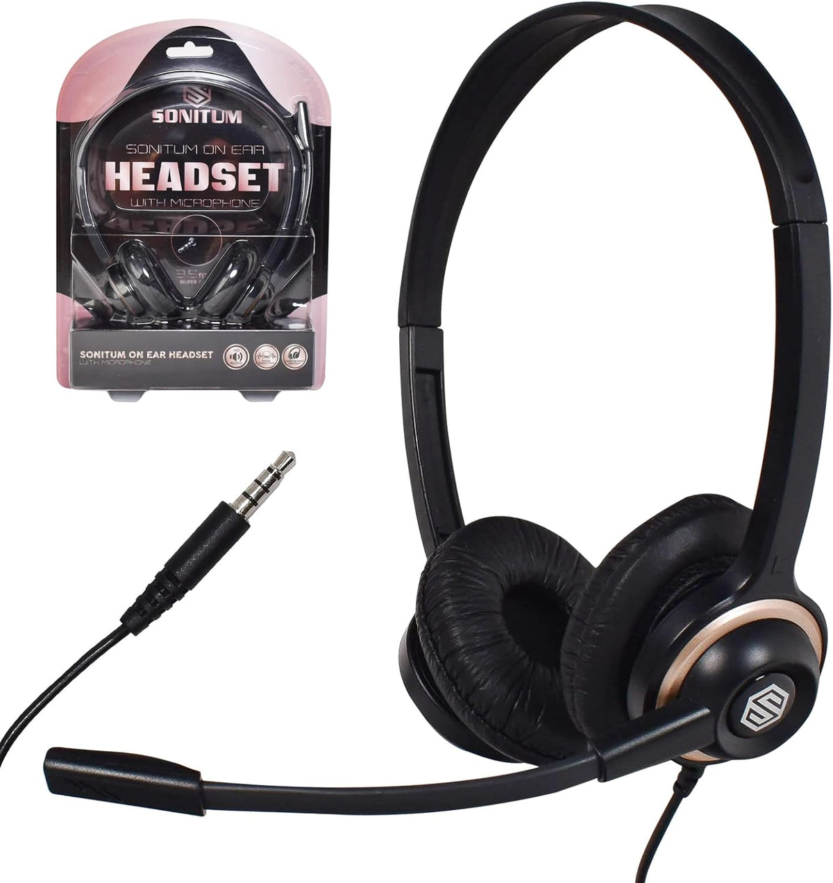 Headset with Microphone - Noise Canceling Computer Headset for Office, Meetings, Chat- Comfortable Over-Ear PC Headphones with Rotating Mic- 3.5 Jack for Universal Connectivity (1 Pack)