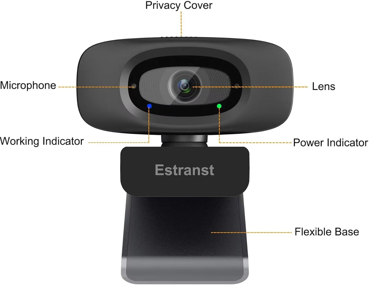 Estranst 1080P Webcam for PC Laptop MacBook Computer Desktop, with Microphone & Privacy Cover & USB C Adapter