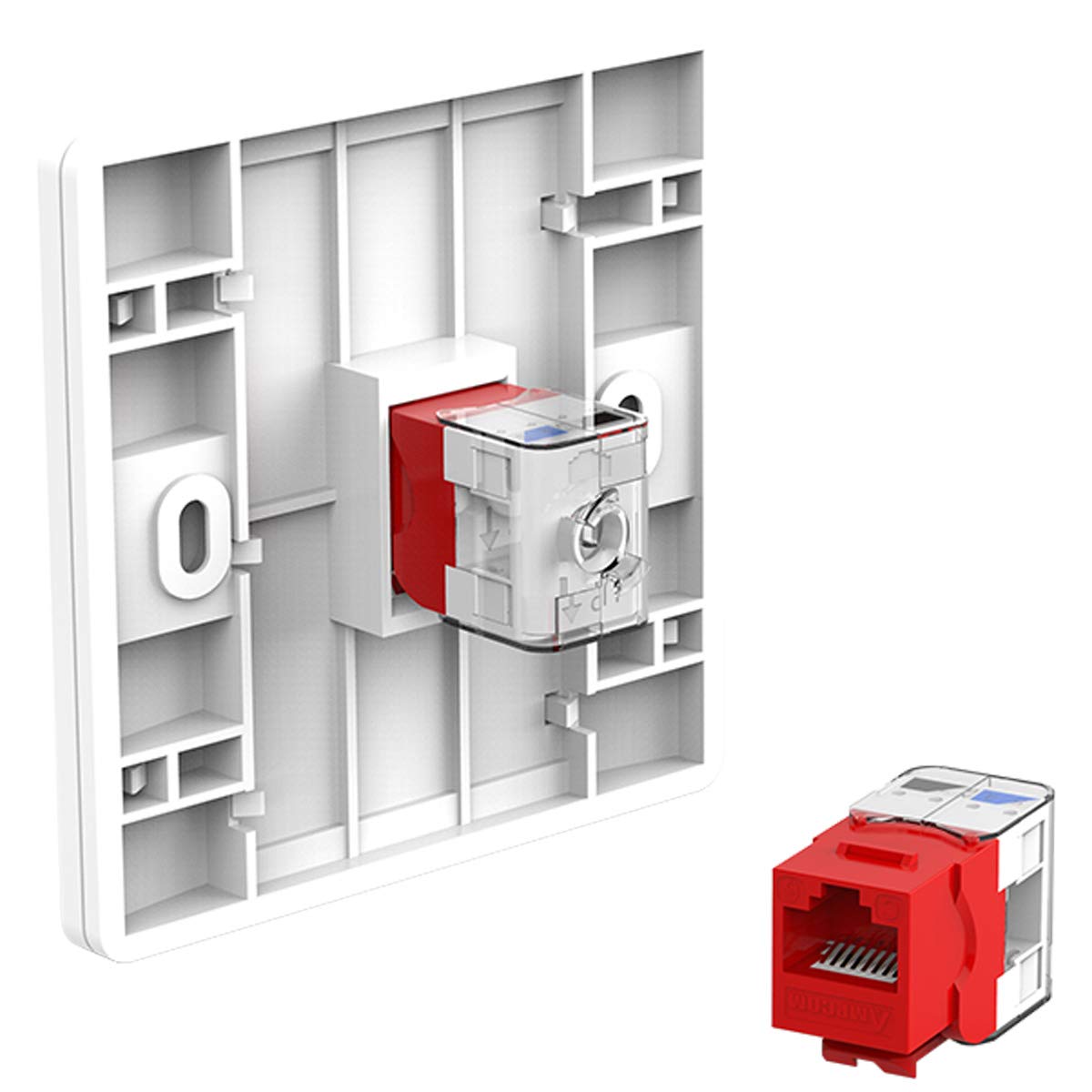 AMPCOM CAT6 Keystone Jack Tool-Less RJ45 UTP, No Punch-Down Tool Required Module Coupler -10-Pack Red