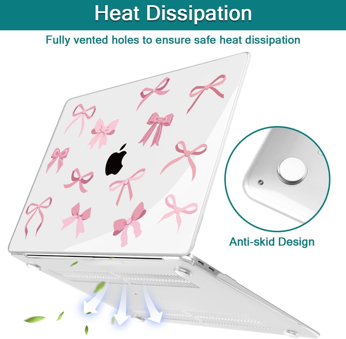 Teryeefi for MacBook Pro Case 13 inch 2024 2022-2016 Release fits Model A2338 M2 M1/A2289/A2251/A2159/A1989/A1706, Design Hard Shell for MacBook Pro 13 inch with Keyboard Cover,Cute Pink Bows