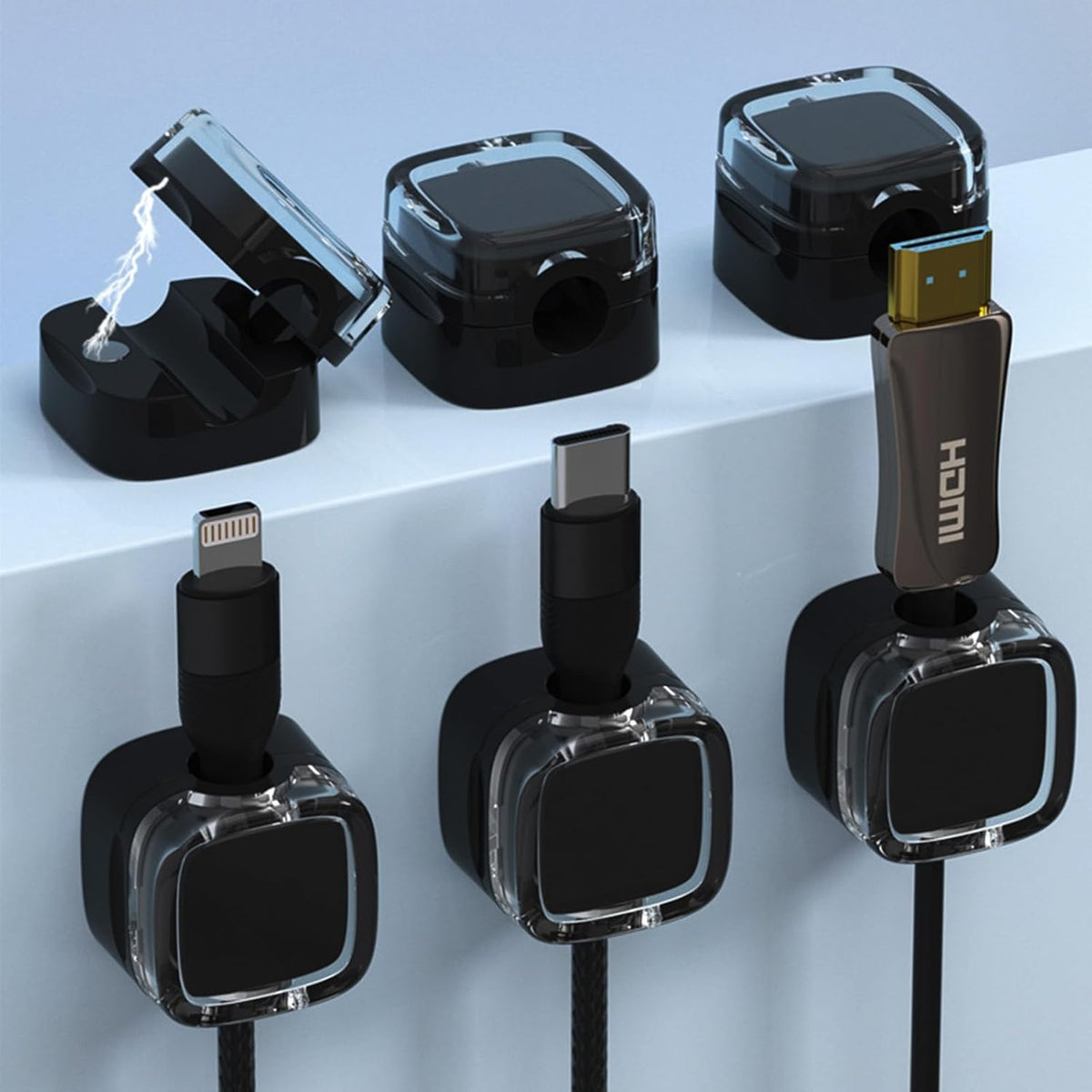 IFNOW 6 Pack Magnetic Cable Clips Cord Organizer Black Self Adhesive Cord Holder Under Desk Cable Management for Home