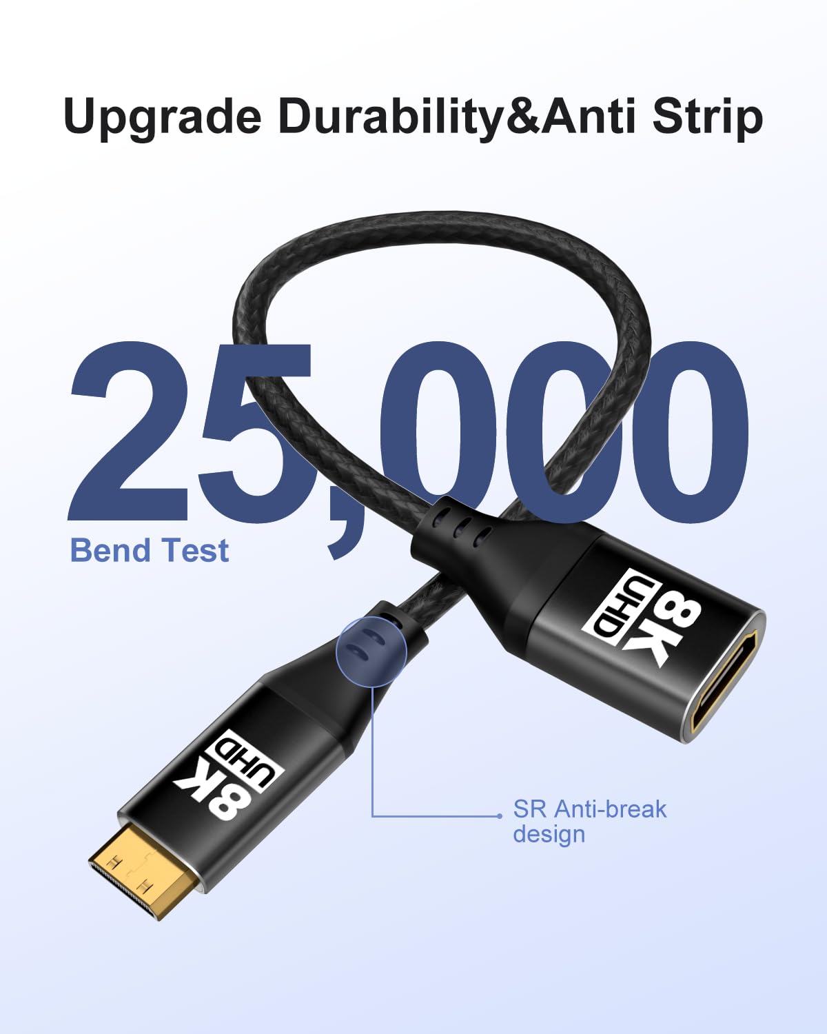 8K 8K@60Hz, 4K@120Hz 3D 48Gbps Mini HDMI to HDMI Adapter, Mini HDMI Male to HDMI Female Cable with HDR High Speed