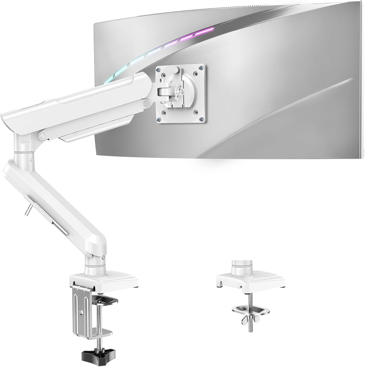 Single Monitor Mount for 22 24 27 32 inch Screen, Gas Spring Arm Holds 4.4-22 lbs, Monitor Desk Mount, Gaming & Home Office Use, VESA 75x75mm & 100x100mm, Freelift Pro White