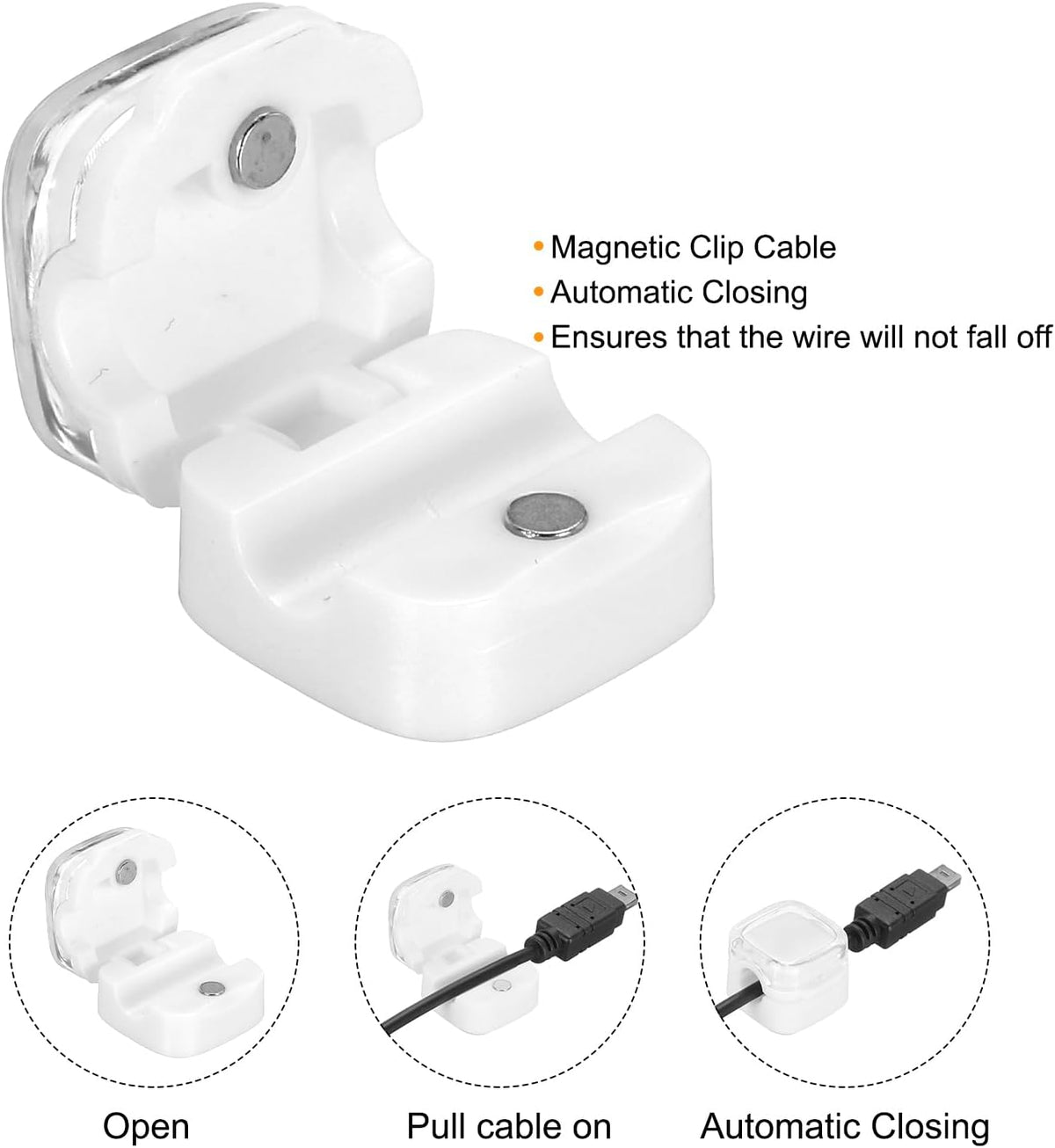 6Pcs MECCANIXITY Magnetic Cable Clips, Self-Adhesive Cable Management Clamp Cord Organizer for Charging Cable, Computer