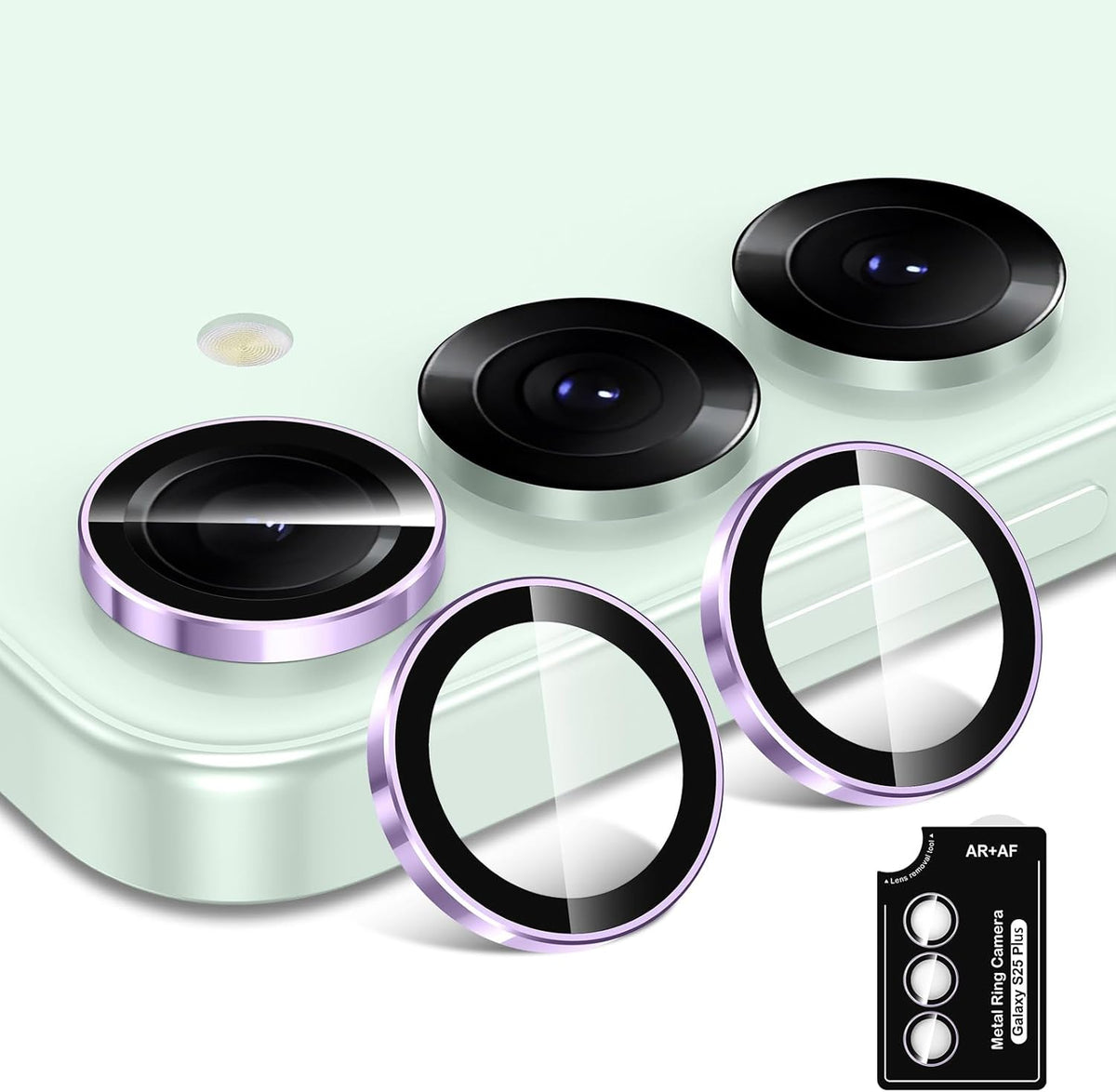 for Samsung Galaxy S25 Plus Camera Lens Protector, Individual Metal Ring Tempered Glass Lens Cover, [Strong Adsorption] Scratch Resistant Ultra-Thin HD Clear Lens Cover, 1 Set-Purple Ring