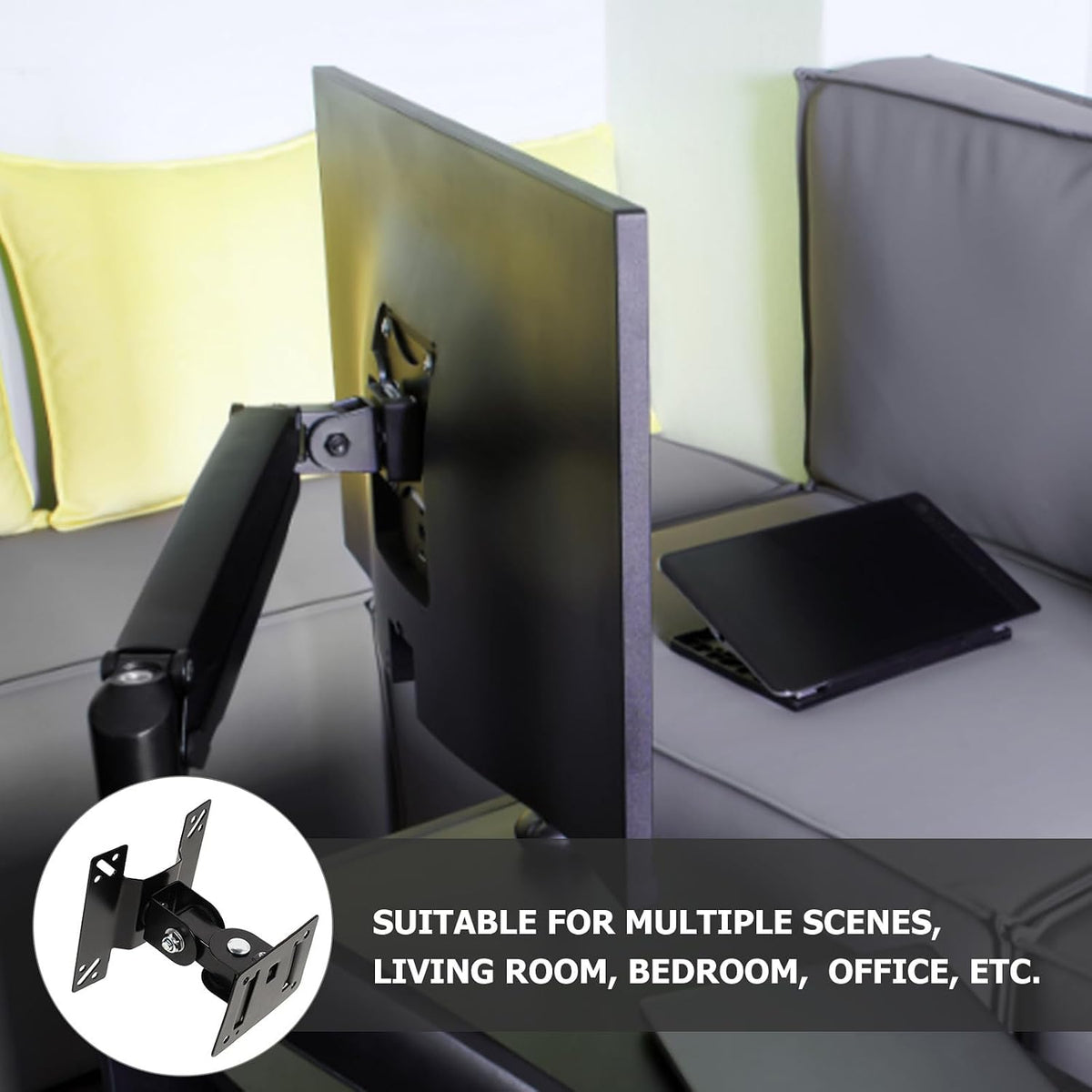 HONMEET Rotatable Wall Mount Tv Bracket Swivel Monitor Mount for Screens Ergonomic Metal Display Stand for Living
