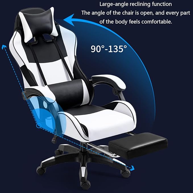 Gaming Chair Computer Chair Office Gaming Chairs for Adults Gamer Chair Racer Gaming Chair Leather Recliner w/Lumbar Support Black