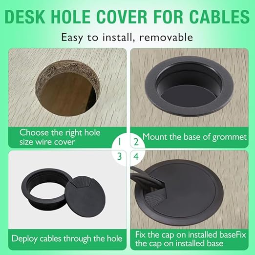 EASYEAH 2 Pcs Desk Grommet 2" / 50 mm, Desk Cord Hole Cover, Cable Grommet ABS Plastic, Desk Hole Grommet for Home & Office Pc, Detachable Adjustable Cable Cord Organizer-Silvery