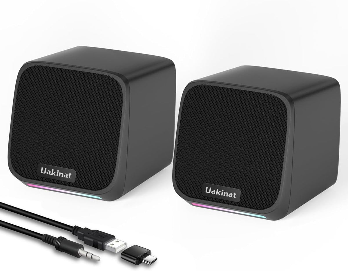 Computer Speakers with Colorful RGB Lights, USB Powered 3.5mm Aux- in Mini PC Speakers, Small Computer Speakers USB Powered 3.5mm Aux Speaker for PC,Laptop,Tablet,Phone