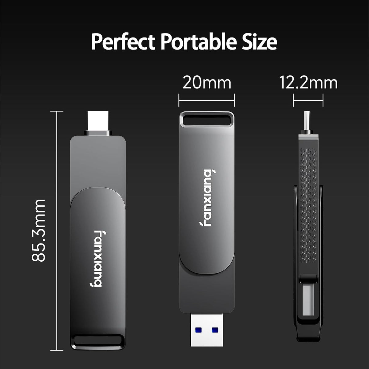 512GB Fast External SSD Flash Drive Up to 2000MB/s USB3.2 Gen2, 2-in-1 Dual USB A +Type-C Drive, USB Memory Stick Solid State Thumb Drive for iPhone 15/16/Android/Windows/MacPC/Laptops