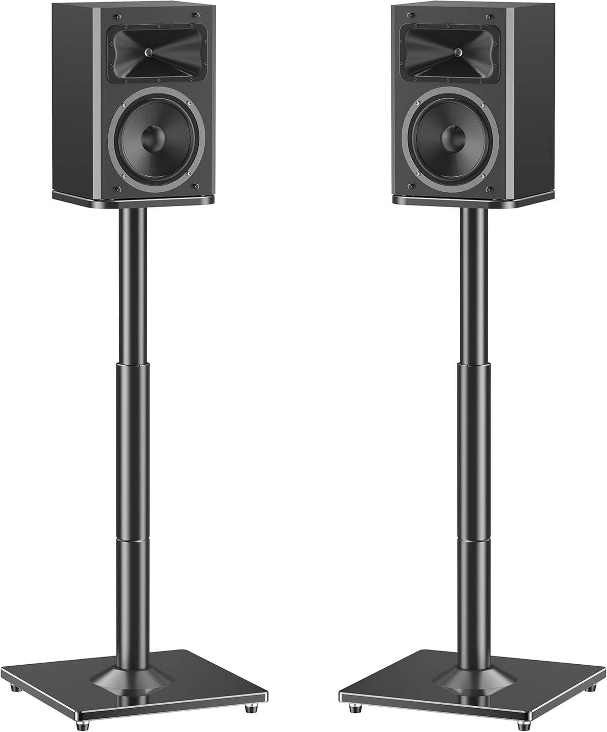 MOUNTUP Universal Speaker Stands Pair 28.3" to 37.4" Height Adjustable Floor Speaker Stands, Holds Bookshelf & Satellite Speaker Large Speaker, Up to 22LBS Cable Concealing 9.8" Plate Black MU9132-L