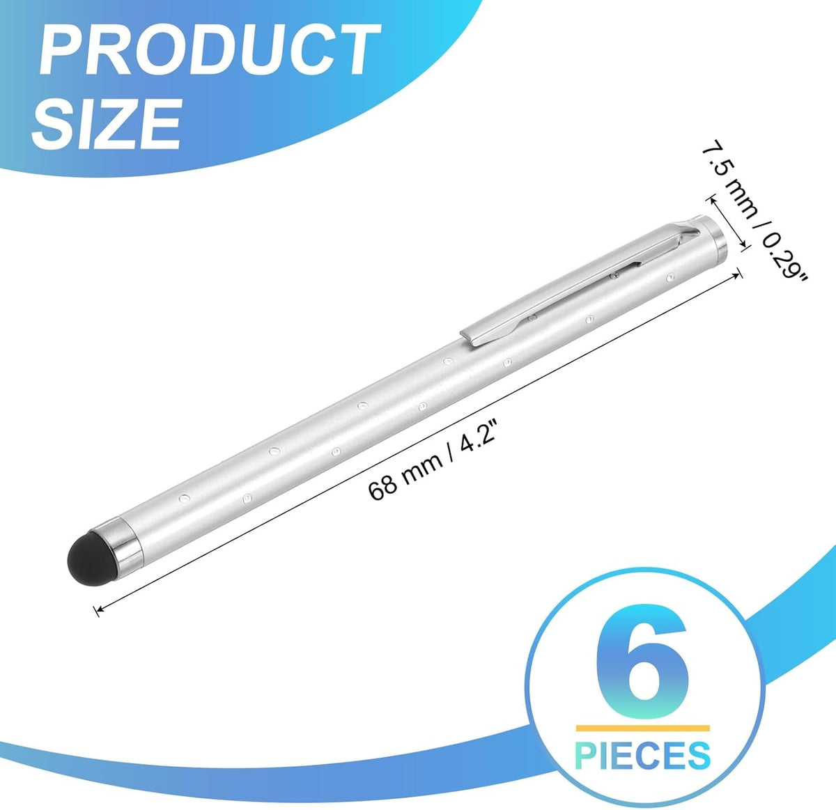 PATIKIL Stylus Pens for Touch Screens, 6 Pcs High Precision Universal Bling Stylus Crystal Metal Capacitive Pen for Touch Screen Devices Phone Tablets Laptop, Silver
