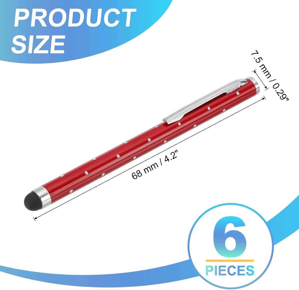 PATIKIL Stylus Pens for Touch Screens, 6 Pcs High Precision Universal Bling Stylus Crystal Metal Capacitive Pen for Touch Screen Devices Phone Tablets Laptop, Red