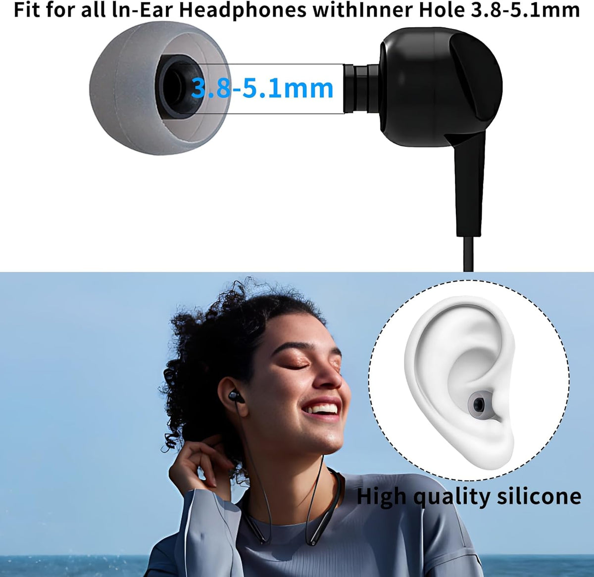 Earbud Tips Ear Bud Tips Soft Anti Slip Washable and Reusable Silicone Replacement Earbud Tips Fit Most in-Ear Earbuds(Inner Hole 3.8mm -5.1mm) 18pcs S M L