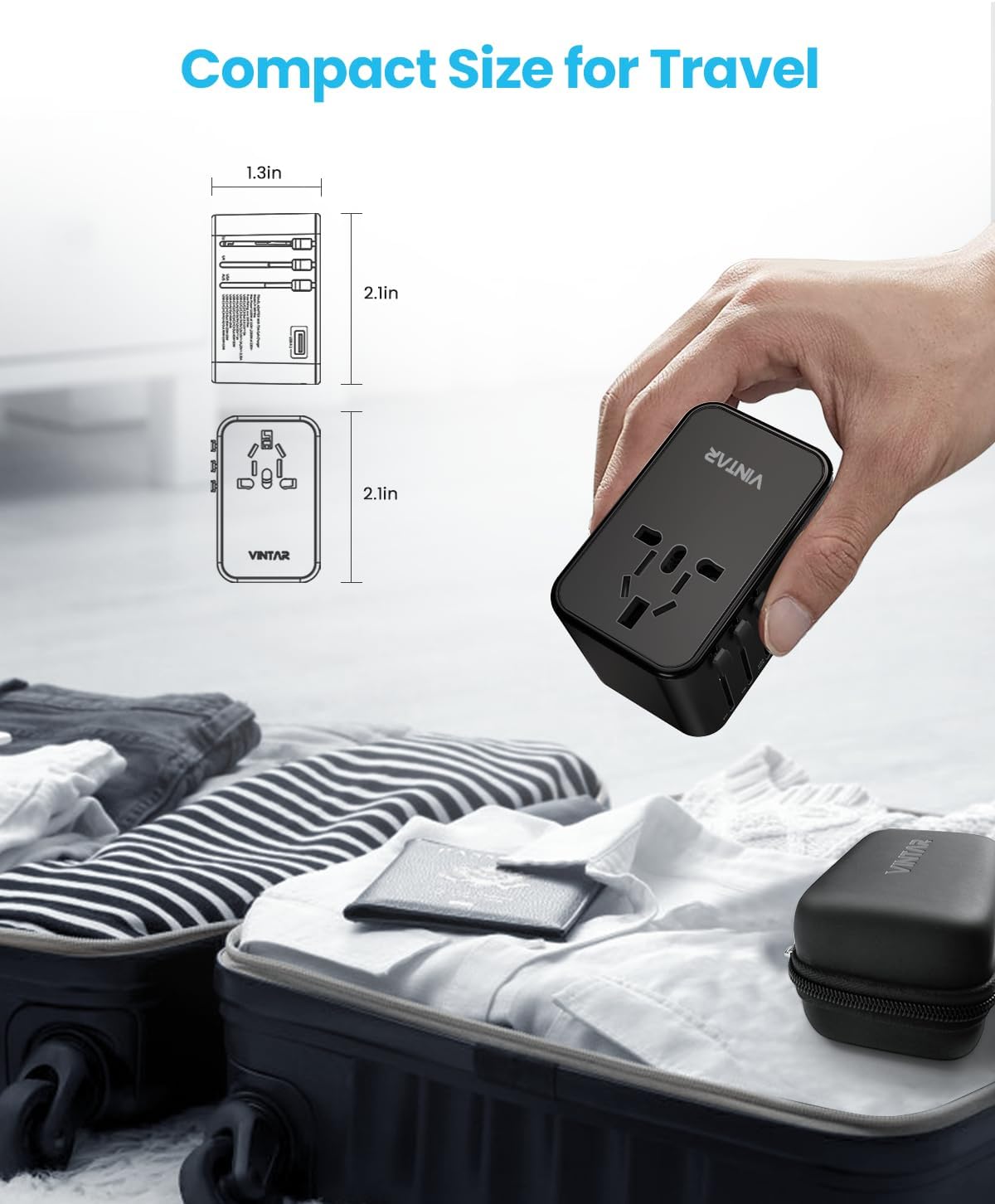 Universal Travel Adapter, VINTAR 75W GaN International Power Adapter with 3 USB C PD and 2 USB A QC, All in One Travel Essentials for UK/EU/USA/AUS, Travel Adapter Worldwide for Laptops Phones, Black