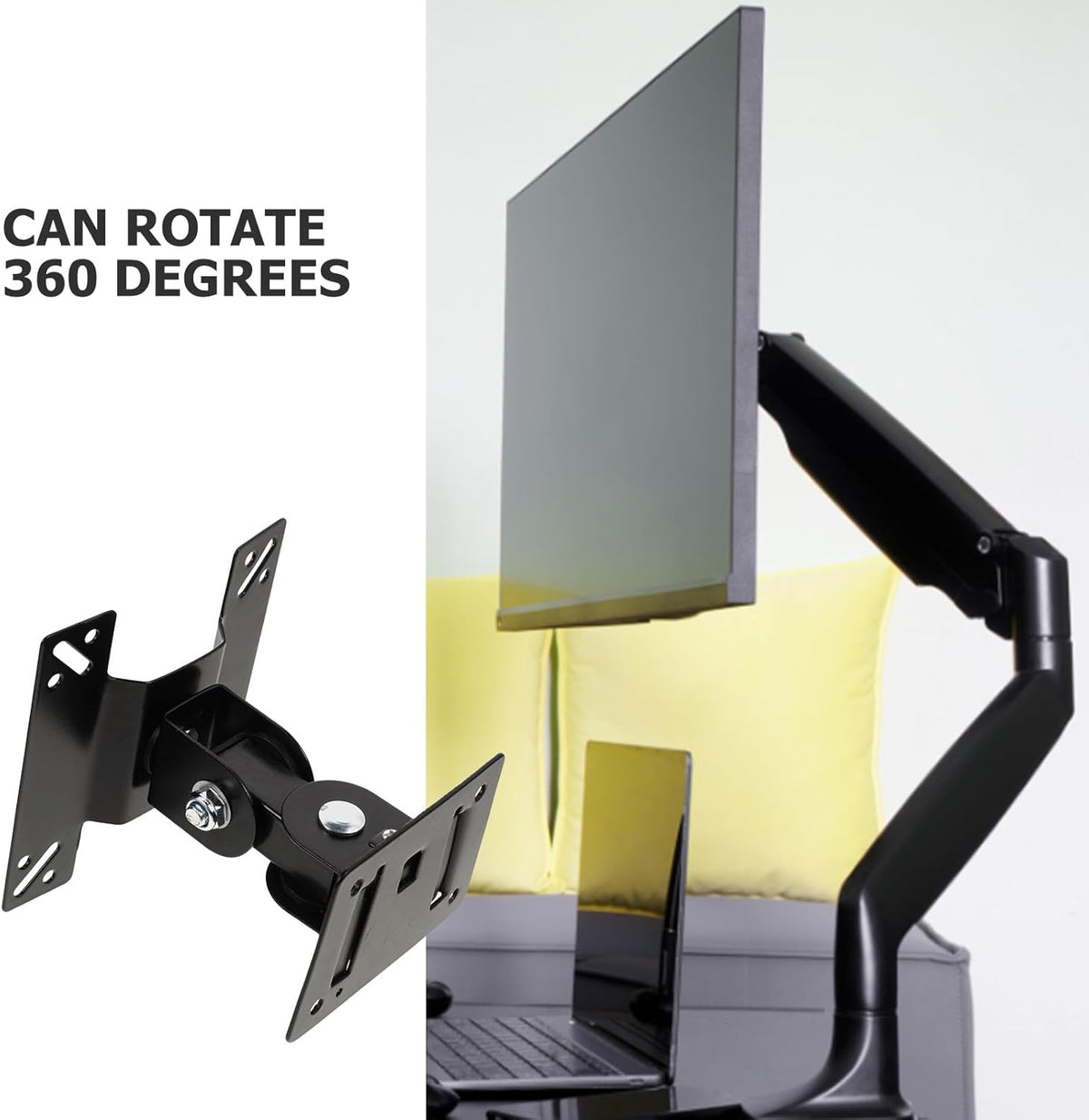 HONMEET Rotatable Wall Mount Tv Bracket Swivel Monitor Mount for Screens Ergonomic Metal Display Stand for Living