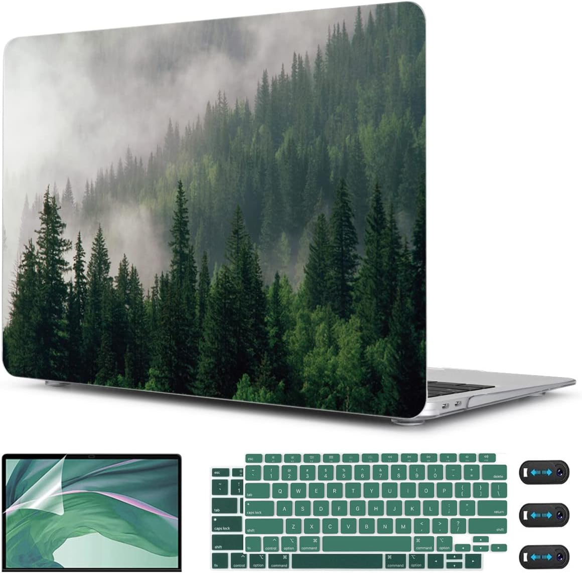 CISSOOK Compatible with MacBook Air 13 inch Case 2021 2020 2019 2018 Release A2337 M1 A2179 A1932 with Touch ID, Plastic Hard Shell Case &Keyboard Cover &Screen Protector for MacBook Air 13, Forest