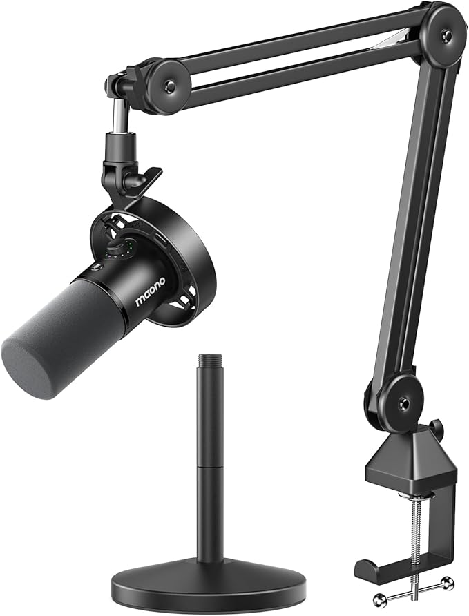 MAONO USB XLR Dynamic Microphone for Podcast: PC Computer Gaming Mic with 192kHz/24bit for Studio Recording Streaming Content Creation (PD300XT+BA37)