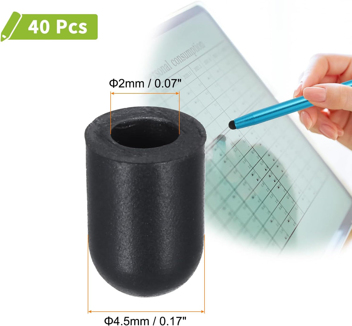 MECCANIXITY 40Pcs Replacement Stylus Pen Tips 4.5mm Conductive Capacitive Touch Screen Pens Tips Silicone Rubber, Black