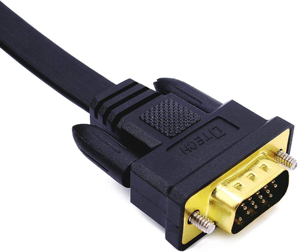 DTech 25ft Ultra Thin Flat Type Computer Monitor VGA Cable Standard 15 Pin Male to Male Connector SVGA Wire 25 Feet - Black