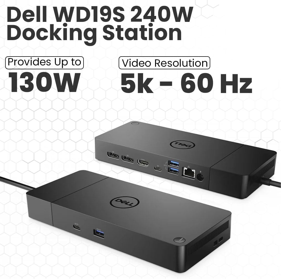 Dell WD19S Docking Station Bundle with USB-C and Dual Monitor Support - Complete Package Includes Dell WD19S Dock, 180W Power Adapter, Thunderbolt 3 & Ethernet Cable, Microfiber Cloth (Renewed)