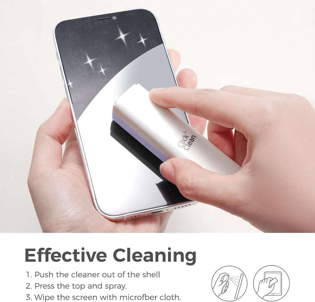 CLICK CLEAN Screen Cleaner, Fingerprint Proof Screen Cleaner Spray, All-in-One Cleaner with Microfiber and Shell for All Phones, Laptop and Tablet Screens (Purple)