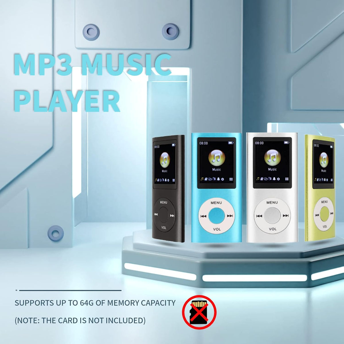 Gugxiom MP3 MP3 MP3 1.8 Inch MP3, 64G Music Player, Player, Portable Players, Slim LCD Screen, with Earphone, Supports