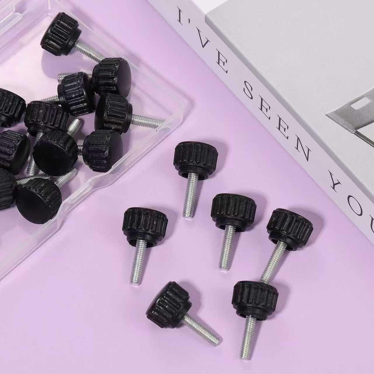 Impnit 24 M4 15 mm Pieces x Threaded Knurled Thumbscrew, Monitor Screws for Vesa Mount Screws Carbon Steel Clamping