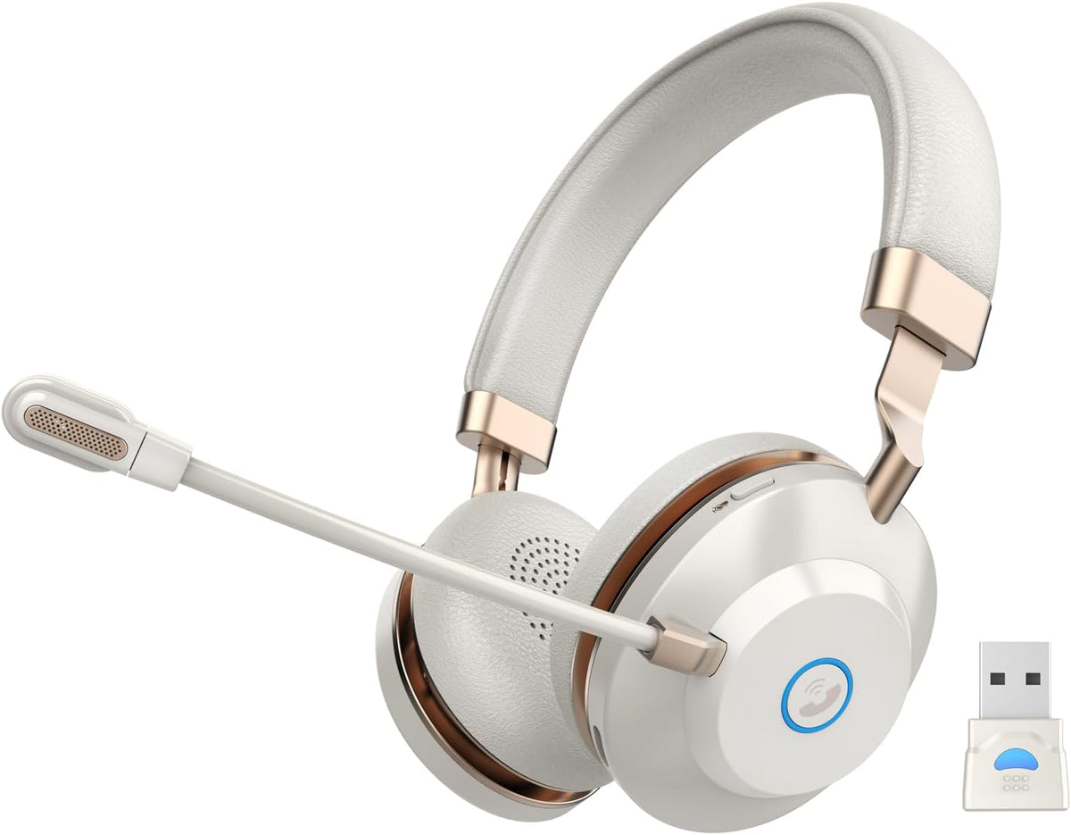 Wireless Headset, Bluetooth Headset with Microphone, AI Noise Canceling Mic & USB Dongle, 45 Hrs Working Time V5.3 Wireless Headphones with Mic Mute for PC/Laptop/Office/Call Center/Zoom/Home