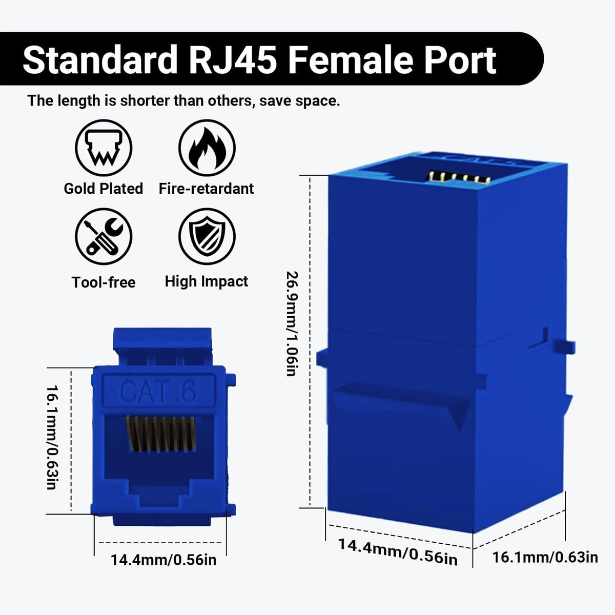 Cat6 RJ45 Keystone Coupler 25-Pack, Ethernet Coupler Female to Female, Ethernet Cable Extender UTP Inline Cat6 Keystone Jacks for Wall Plates & Patch Panels – Blue