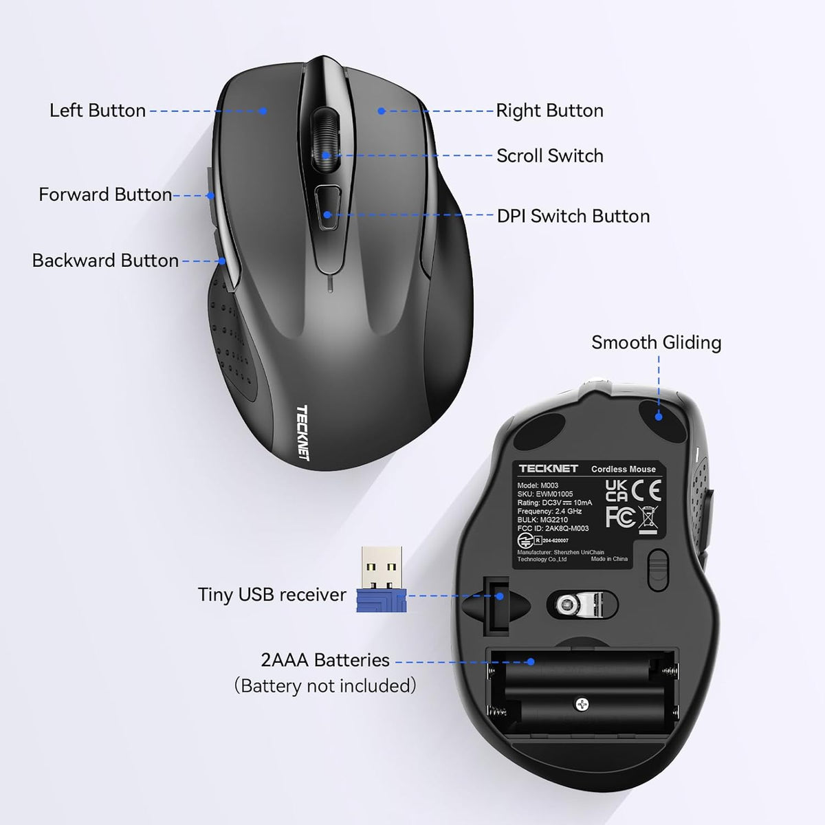 TECKNET Wireless Mouse for Laptop, Silent Mouse Quiet Click, Computer Mice Wireless, 6 Adjustable 4000 DPI Computer Mice
