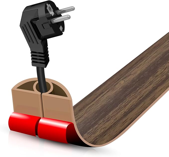 Floor Cord Cover Self Adhesive Cord Hider,3.3FT Cable Management, Extension Strip Protector for Wires, Prevent Cable Trips for Offices, Gyms, Exhibitions Cavity:0.3"(W) x 0.28"(H) Wood Walnut
