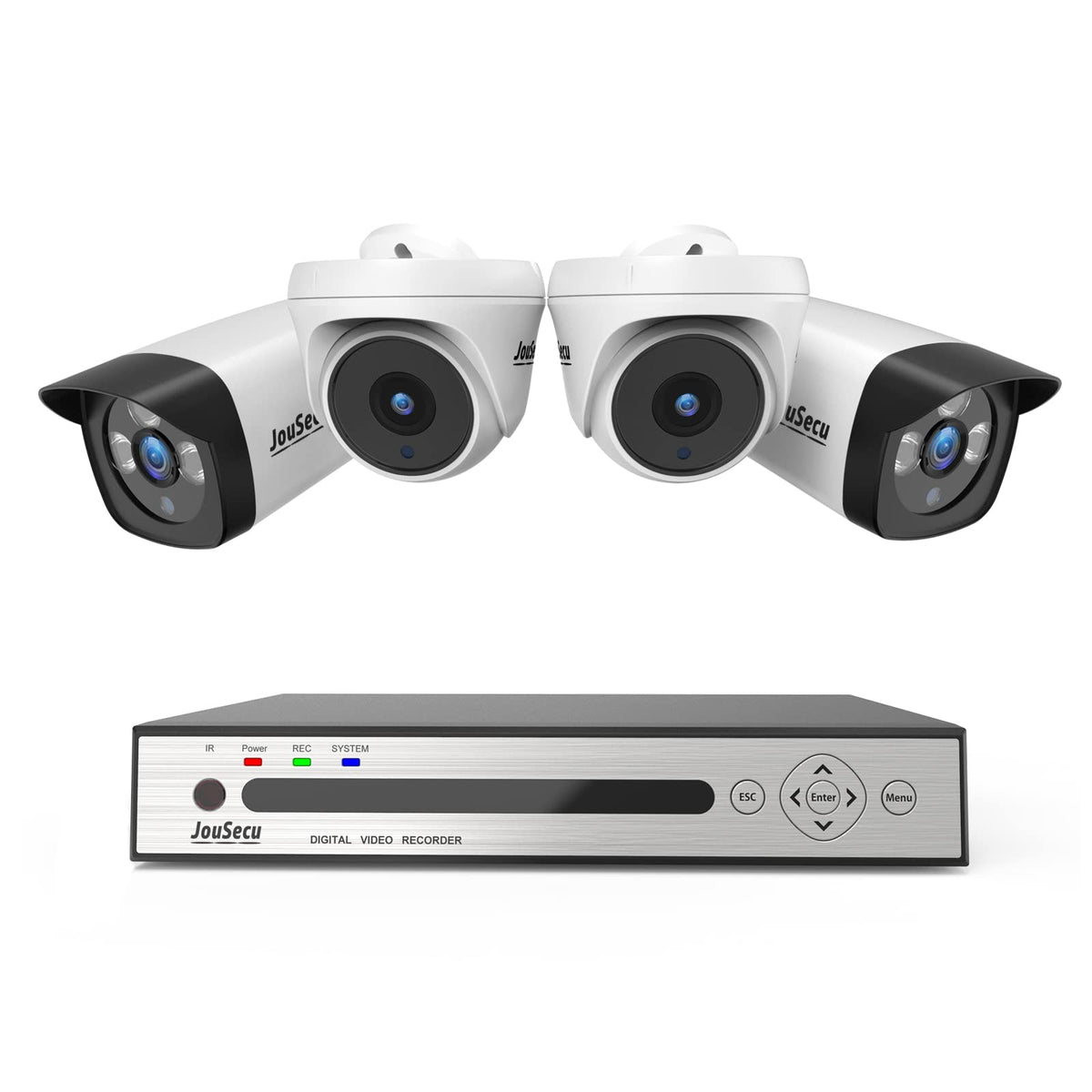 JouSecu 8CH 1080P Home Security Camera System Outdoor Indoor, 5MP Lite CCTV DVR 8 Channel and 4 x 1080P Dome Bullet Surveillance Cameras with Night