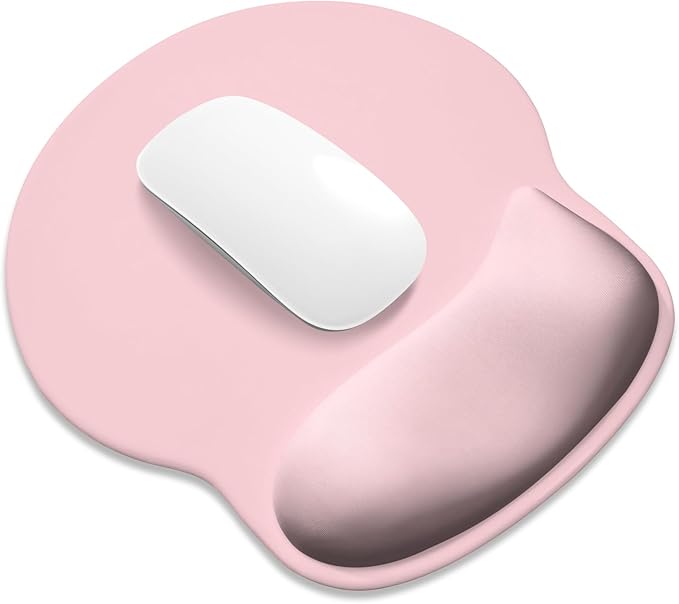ITNRSIIET Ergonomic Mouse Pad with Wider Memory Foam Wrist Rest +17%, Curved Cushion Reduces Pressure 20%, Pain Relief, Non-Slip, Smooth, Cute Color Desk Accessory, 9.85 x 9 inch, Blush Pink