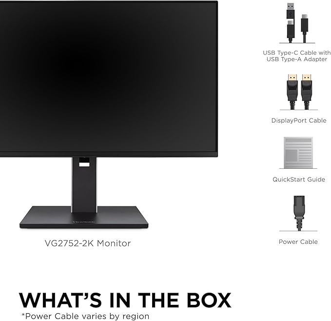 ViewSonic VG2752-2K 27 Inch IPS 1440p Ergonomic Monitor with Tilt Swivel Pivot Height Adjust 100Hz 5-Port USB Hub HDMI DisplayPort and 65W USB C Inputs